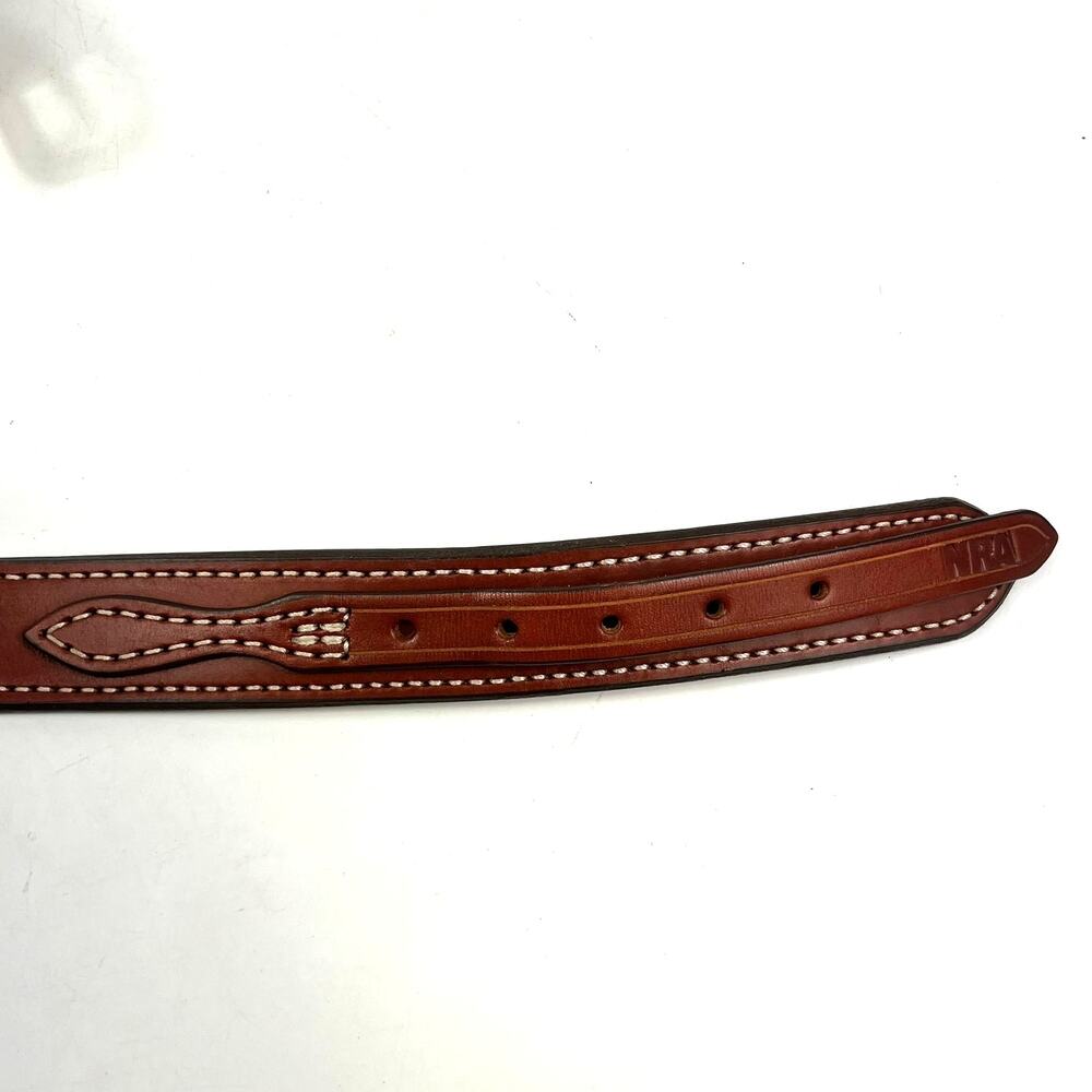 Aker NRA Walker Ranger Belt Sz46 Brown Leather Brass Buckle Made in USA B10-46 - Picture 4 of 12
